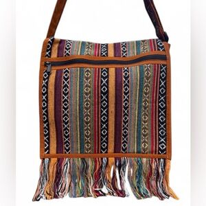 NWOT! Tribe Azure Woven Handmade Hobo Messenger Large Bag With Tassels